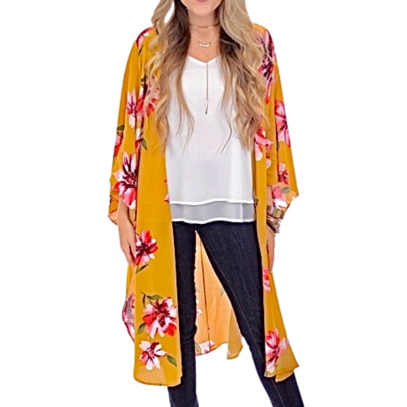 NWT* INFINITY RAINE Kimono Cardigan w/ Floral Print - Picture 5 of 13